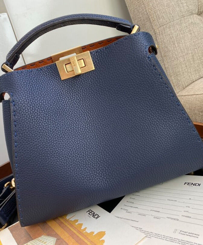 Fendi Peekaboo Iconic Essentially Leather Bag 8BN302 Dark Blue